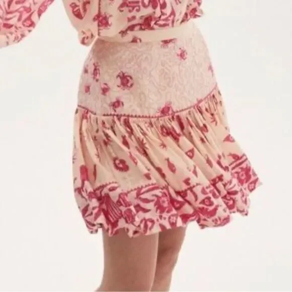 ALÉMAIS esmerelda Printed Mini Skirt 100% silk